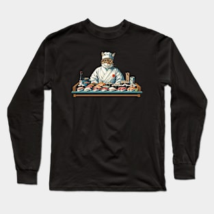 Vintage Japanese Art Sushi Lover Foodie Chef Cat Long Sleeve T-Shirt